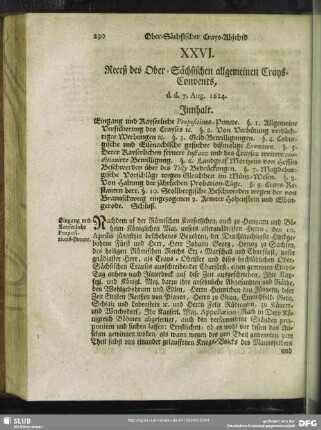 XXVI. Receß des Ober-Sächsischen allgemeinen Crays-Convents, d. d. 7. Aug. 1624