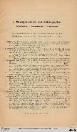 I. Musikgeschichte und - Bibliographie (Nr. 1-294)