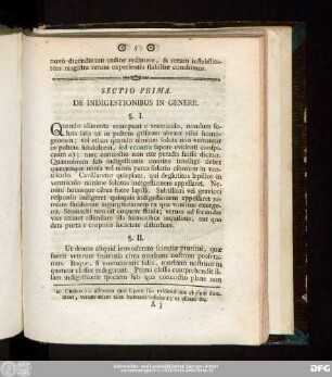 Sectio Prima. De Indigestionibus In Genere.