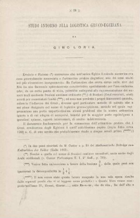 Studi intorno alla logistica greco-egiziana.