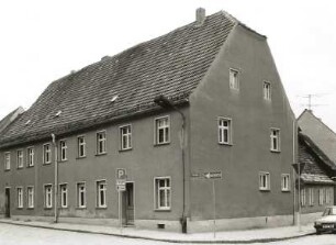 Belgern (Kreis Torgau), Elbstraße 14 / Ecke Kirchstraße. Wohnhaus (Ackerbürgerhaus), um 1800. Eckansicht