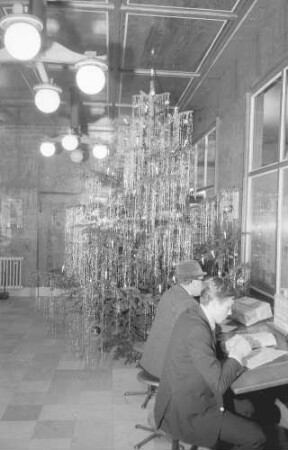 Freiburg: Stefan-Meier-Straße; Weihnachtsbaum in der Schalterhalle