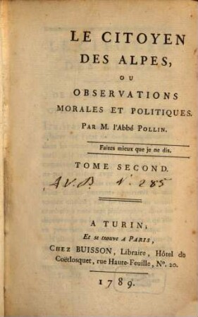 Le Citoyen Des Alpes, Ou Observations Morales Et Politiques, 2