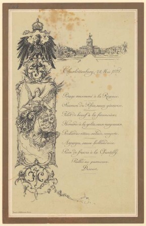 Menükarte : Hochzeit Prinz Heinrich mit Prinzessin Irene von Hessen, Schloss Charlotenburg?