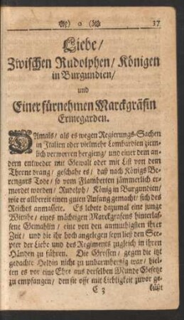 Liebe/ Zwischen Rudolphen/ Königen in Burgundien/ und Einer fürnehmen Marckgräfin Ermegarden.