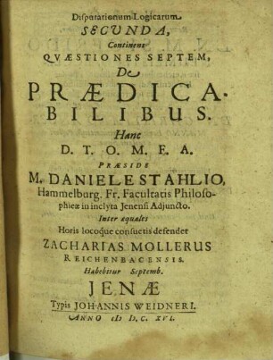 Disputationum logicarum ..., continens quaestiones septem de praedicabilibus