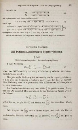 Vierzehnter Abschnitt. Die Differentialgleichungen höherer Ordnung.