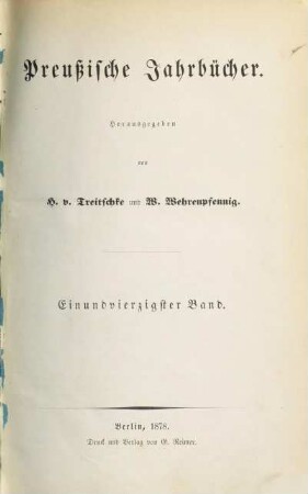 Preußische Jahrbücher. 41, 41. 1878