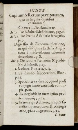 Index Capitum & Rerum præcipuarum, quæ in singulis capitibus continentur.