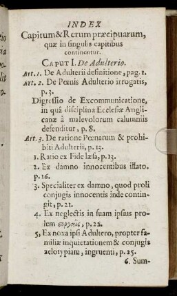 Index Capitum & Rerum præcipuarum, quæ in singulis capitibus continentur.