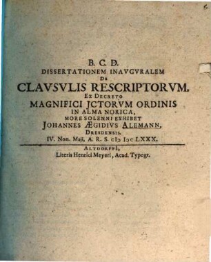 Diss. inaug. de clausulis rescriptorum