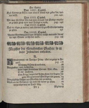 Register der fürnehmsten Sachen, so in dieser Instruction enthalten