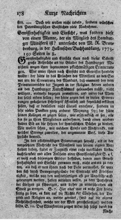 Gewissenhaftigkeit und Einsicht, was fordern diese von einem Manne, der ein Mitglied des Hamburger Ministerii ist?