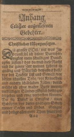Anhang Etlicher außerlesenen Gebehter.