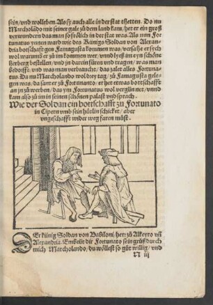 Wie der Soldan ein bottschafft zu Fortunato in Cipern umb sein hütlin schicket/ ...