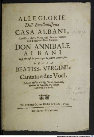 Alle glorie dell'eccelentissima casa Albani