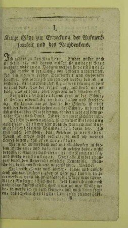 I. Kurze Sätze zur Erweckung der Aufmerksamkeit und des Nachdenkens