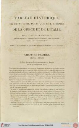 Tableau historique de l'état civil, politique et littérature de la Grèce et de l'Italie