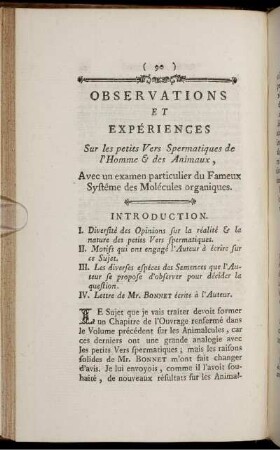 Observations et Experiences Sur les petits Vers Spermatiques de P Homme & des Animaux,