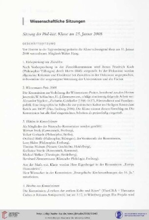 Sitzung der Phil.-hist. Klasse am 25. Januar 2008
