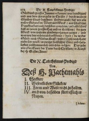 Die X. Catechismus-Predigt/ Von Deß H. Nachtmahls ...