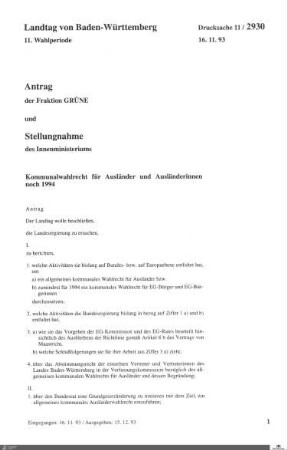 Antrag der Grünen: Kommunalwahlrecht für Ausländer