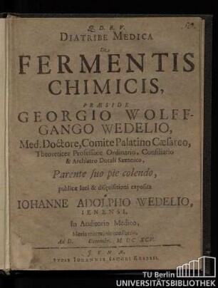 Diatribe Medica De Fermentis Chimicis