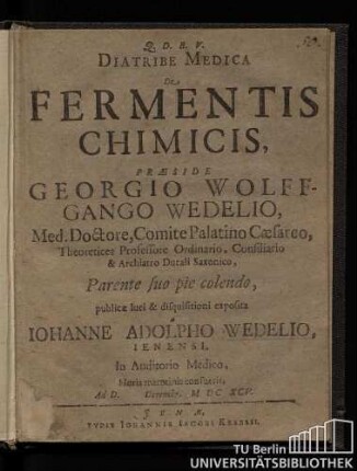 Diatribe Medica De Fermentis Chimicis