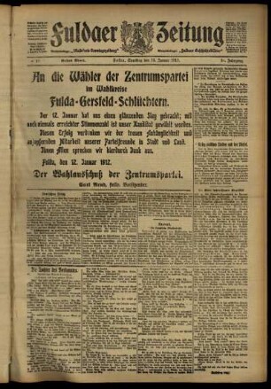 Erste Ausgabe vom Samstag, den 13. Januar 1912.
