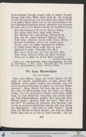 Die kurze Wanderschaft.