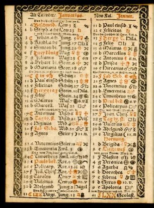 Alt Calender/ Januarius/ New Kal. Jenner.