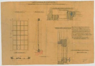 Thiersch, Friedrich von; Glonn (Obb.); Schloss Zinneberg - Altes Schloss - Fenster der Orangerie (Grundriss, Ansicht, Schnitte)