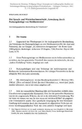 Der Sprach- und Wörterbuchausschnitt 'Anweisung durch Packungsbeilage von Medikamenten'. Zur lexikographischen Beschreibung des Vokabulars