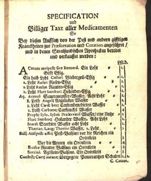 Specification und Billiger Taxt aller Medicamenten