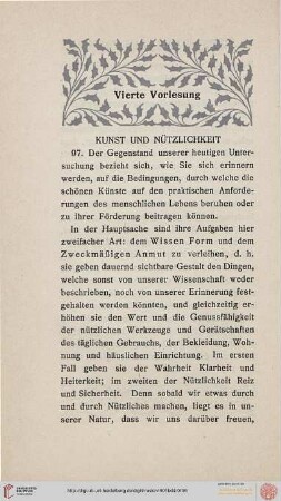 Vierte Vorlesung: Kunst und Nützlichkeit
