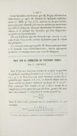 Note sur la sommation de certaines séries.