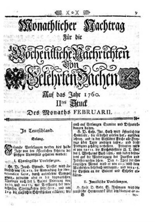 Monathlicher Nachtrag [...] IItes Stuck Des Monaths Februarii
