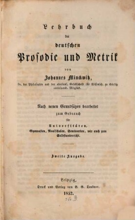 Lehrbuch der deutschen Prosodie u. Metrik