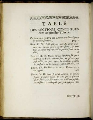 Table des sections contenues dans ce premier Volume.