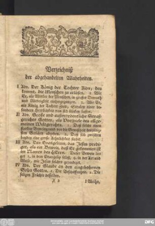 Verzeichniß der abgehandelten Wahrheiten.