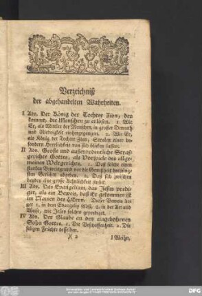 Verzeichniß der abgehandelten Wahrheiten.