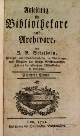 Anleitung für Bibliothekare und Archivare, 2