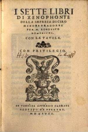 Il sette libri di Xenophonte della impresa di Cyro minore