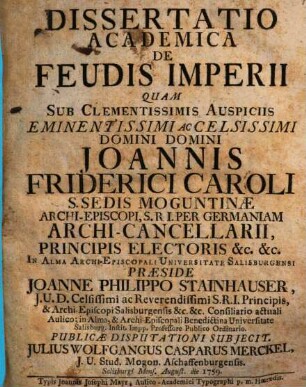 Dissertatio Academica De Feudis Imperii
