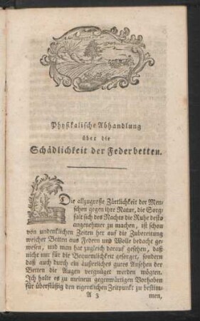 Physikalische Abhandlung über die Schädlichkeit der Federbetten.