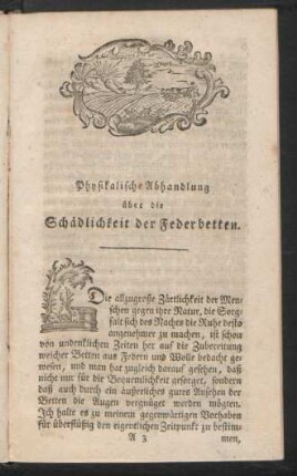 Physikalische Abhandlung über die Schädlichkeit der Federbetten.