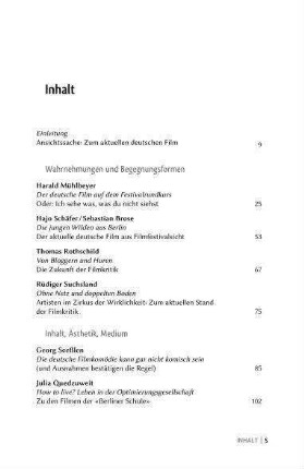 Ansichtssache - Inhaltsverzeichnis