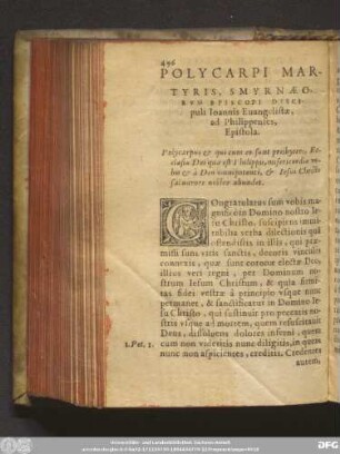 Polycarpi Martyris, Smyrnaeorum Episcopi Discipuli Ioannis Evangelistae, ad Philippenses, Epistola.