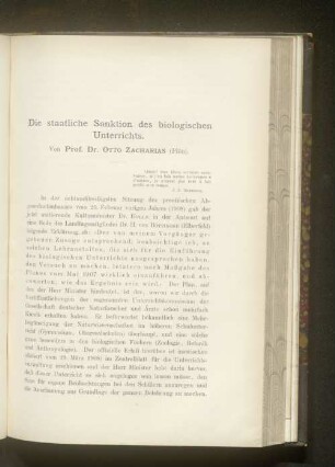 Die staatliche Sanktion des biologischen Unterrichts.
