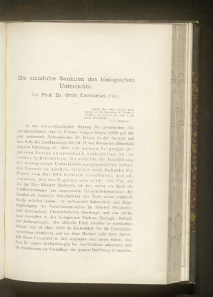 Die staatliche Sanktion des biologischen Unterrichts.